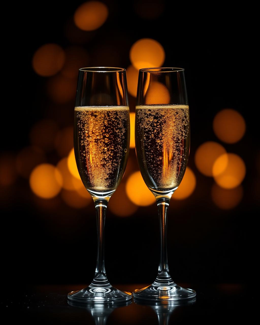 Two champagne glasses with golden bokeh